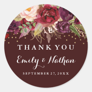 Autocollant de mariage floral confetti or Bourgogn