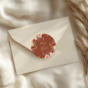 Autocollant de mariage floral en terre cuite Boho