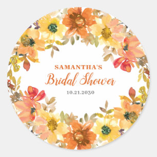 Autocollant de mariage floral orange automnal