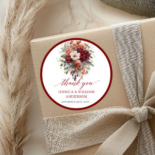 Autocollant de mariage floral rouge profond automn