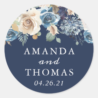 Autocollant de mariage floral rustique marine