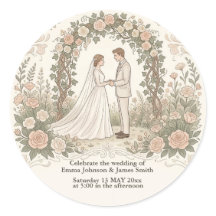 Autocollant de mariage floral vintage crème minima