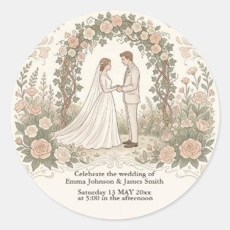 Autocollant de mariage floral vintage crème minima