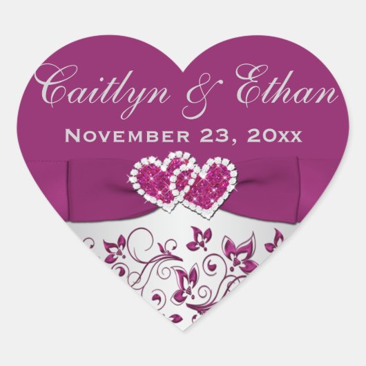 Autocollant de mariage floral violet, gris argenté (Devant)