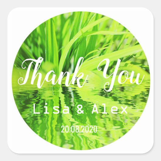 Autocollant de mariage Merci Herbe Verte Joyeuse (Devant)