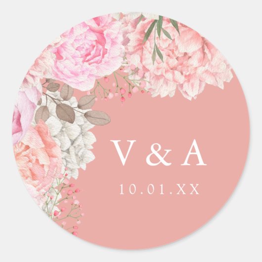 Autocollant de mariage Paon Pivoine (Devant)