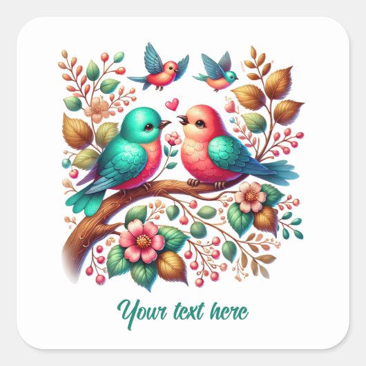 Autocollant de mariage personnalisable oiseaux d'a (Devant)