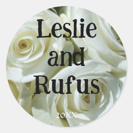Autocollant de mariage personnalisé Roses blanches (Devant)