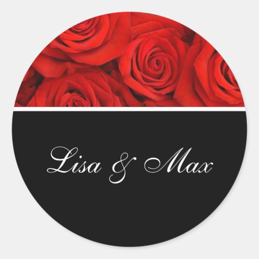 Autocollant de mariage personnalisé Roses rouges (Devant)