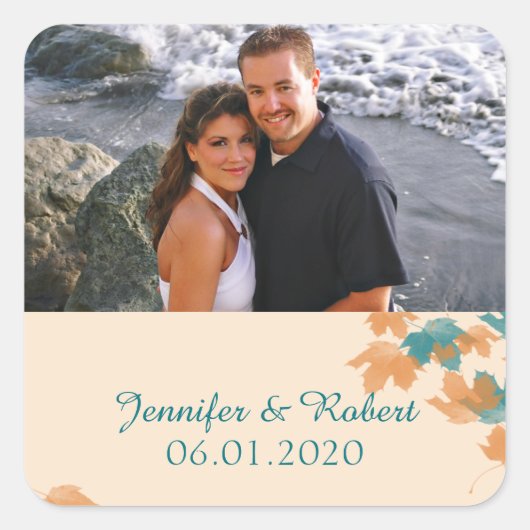 Autocollant de mariage pour Maple Leaf Orange Aqua (Devant)