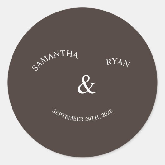 Autocollant de mariage rond brun profond (Devant)