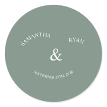 Autocollant de mariage rond vert sauge