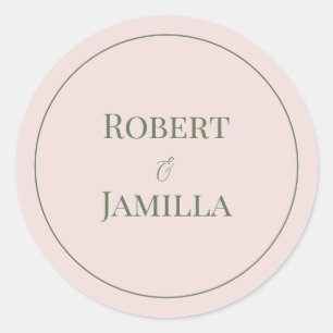 Autocollant de mariage rose pâle et vert terne