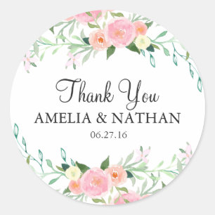 Autocollant de mariage rose pêche aquarelle douce