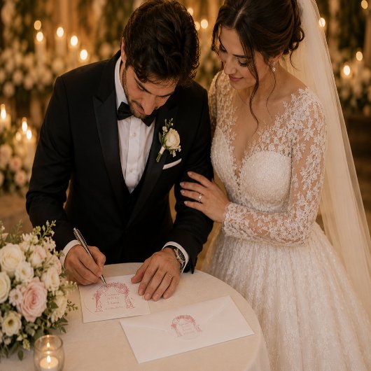 Autocollant de mariage rose poudré