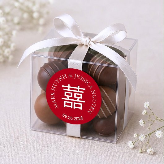 Autocollant de mariage rouge Double Happiness
