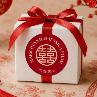 Autocollant de mariage rouge Double Happiness