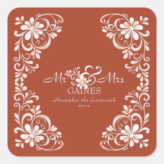 Autocollant de mariage rustique chic coucher de so (Devant)