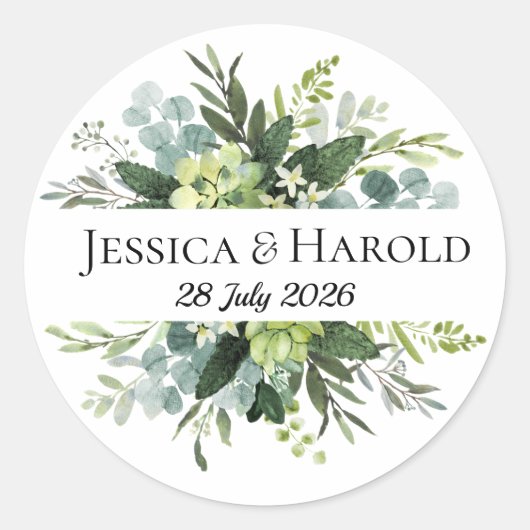 Autocollant de mariage rustique vert Étiquette d'e (Devant)