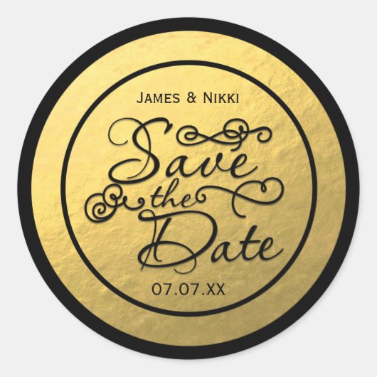 Autocollant de mariage SAVE THE DATE à feuille d'o (Devant)