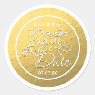 Autocollant de mariage SAVE THE DATE à feuille dor