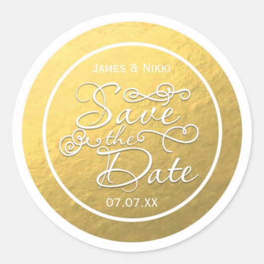 Autocollant de mariage SAVE THE DATE feuille dorée (Devant)