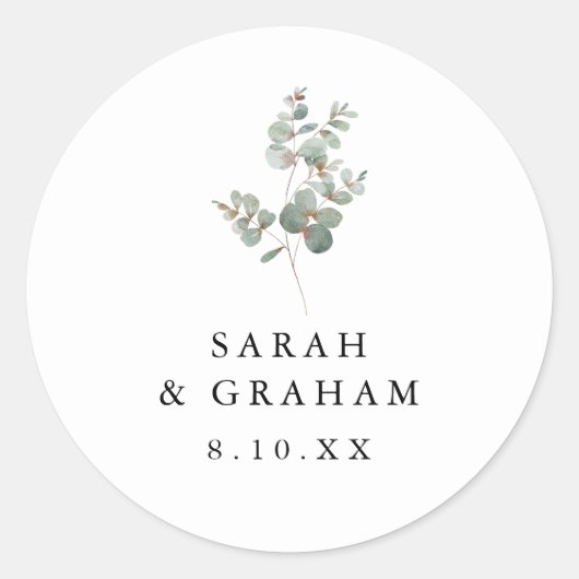 Autocollant de mariage simple eucalyptus (Devant)