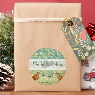 Autocollant de mariage Turquoise Aqua Lovebirds