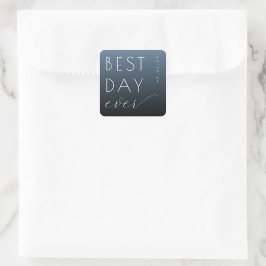 Autocollant de mariage typographique bleu optimist (Sac)