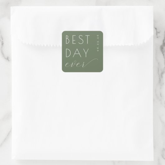 Autocollant de mariage typographique vert olive jo (Sac)