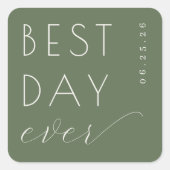 Autocollant de mariage typographique vert olive jo (Devant)