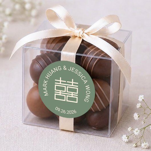 Autocollant de mariage vert Double Bonheur Moderne