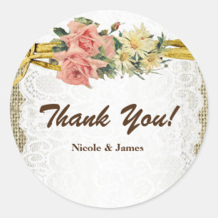 Autocollant de mariage vintage floral en dentelle