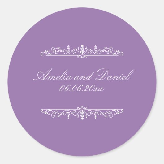 Autocollant de mariage violet de style Régence (Devant)