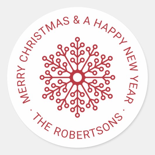 Autocollant de marque moderne Red Snowflake Joyeux (Devant)