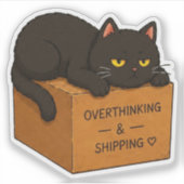 Autocollant de mème de chat qui rumine trop (Devant)