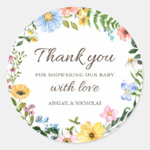 Autocollant de Merci de Baby shower Fleur sauvage