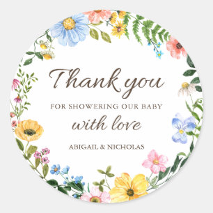 Autocollant de Merci de Baby shower Fleur sauvage 