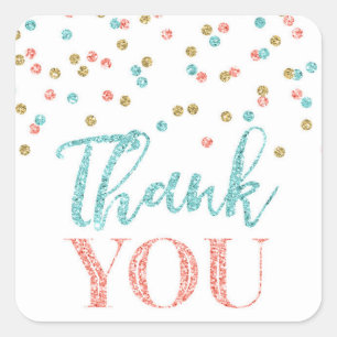 Autocollant de Merci Favor Confetti Turquoise Cora
