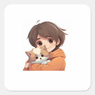 Autocollant de mignon dessin animé câlinant un ani