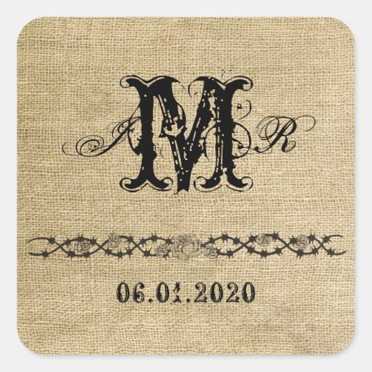 Autocollant de monogramme de Burlap occidental (Devant)