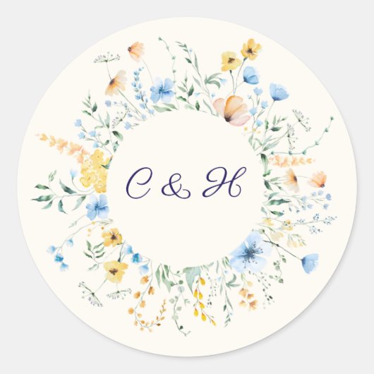 Autocollant de monogramme de mariage botanique ble (Devant)