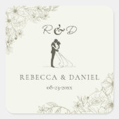 Autocollant de monogramme de mariage botanique élé (Devant)