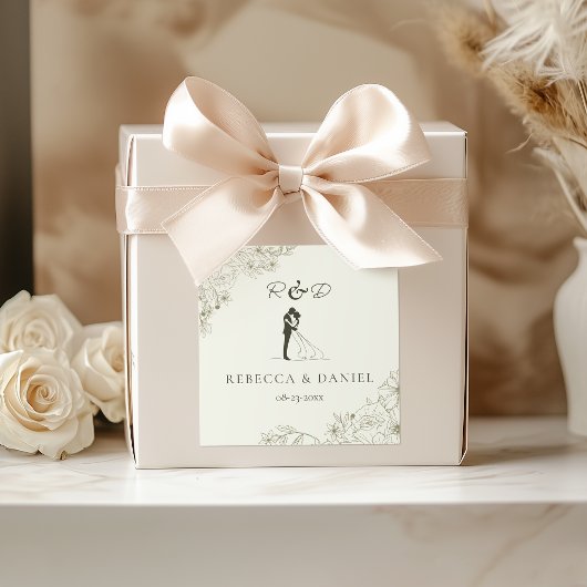 Autocollant de monogramme de mariage botanique élé