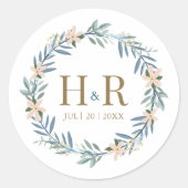 Autocollant de monogramme de mariage de couronne d (Devant)