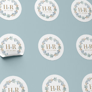 Autocollant de monogramme de mariage de couronne d