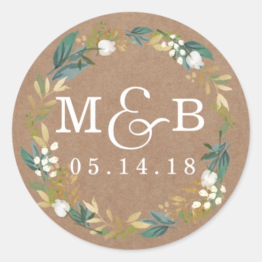 Autocollant de monogramme de mariage de couronne f (Devant)