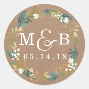 Autocollant de monogramme de Mariage de germe rust