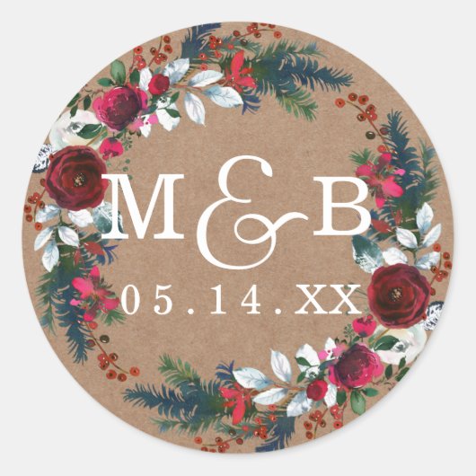Autocollant de monogramme de mariage de Noël de co (Devant)