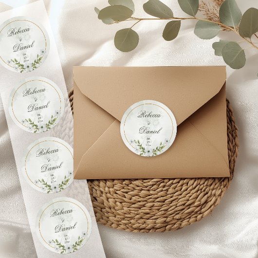 Autocollant de monogramme de mariage floral blanc